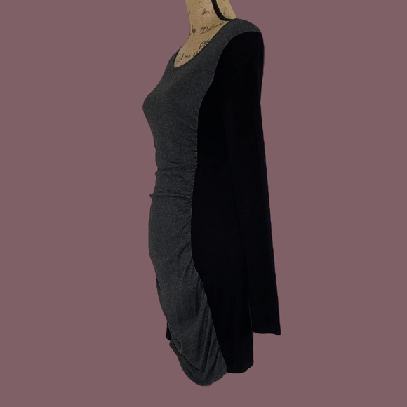 Express Gray & Black Rushed Color Block Long Sleeve Knit Sweater Dress - Picture 6 of 9
